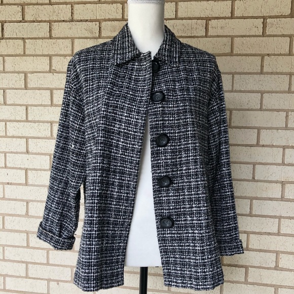 CHICOS B/W Jacket Sz 2 Tweedy Acrylic - Picture 3 of 8
